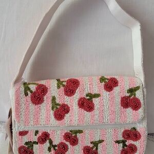 Cherry Beaded Pink and White Shoulder Bag